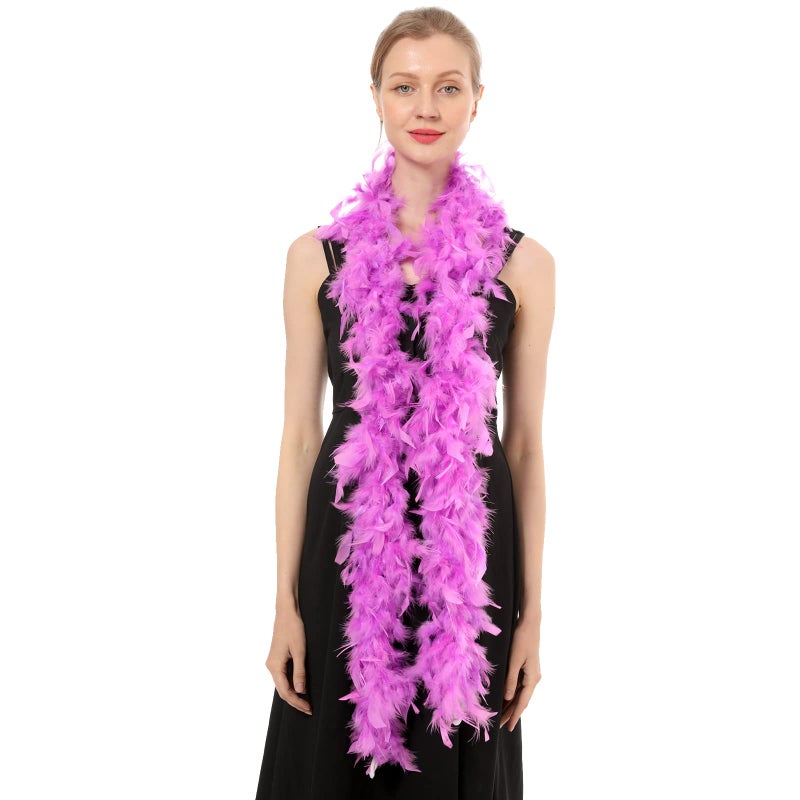 Flydreamfeathers 40 Gram 72" Long, Turkey Chandelle Feather Boa, Dancing Wedding Crafting Party Dress Up, Halloween Costume Decoration (Light Purple)